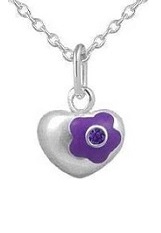 small outstanding silver heart flower February birthstone baby necklace